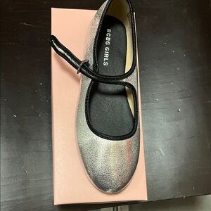Girls Silver Mary Jane Flats
